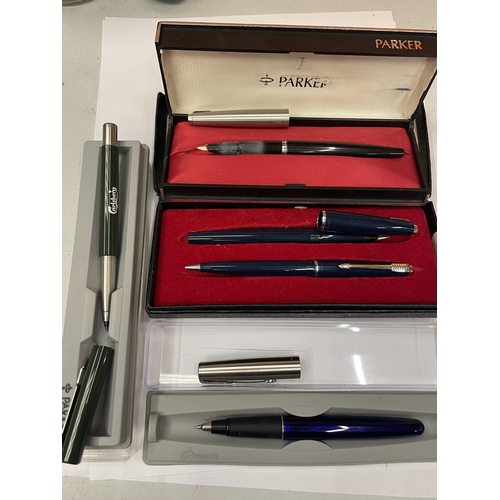 748 - FIVE BOXED PARKER PENS TO INCLUDE FOUNTAIN, BALLPOINT, ROLLER BALL ETC