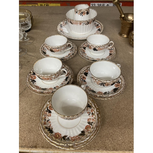 1028 - AN ANTIQUE TEASET CIRCA LATE 18TH EARLY 19TH CENTURY TO INCLUDE FIVE TRIOS, CAKE PLATE, MILK AND SUG... 