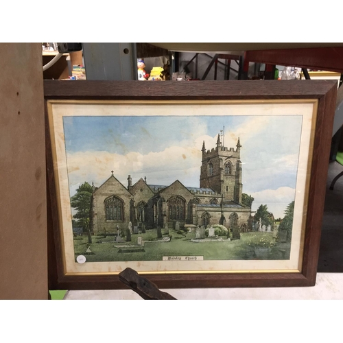 1060 - TWO FRAMED PRINTS OF KEELE CHURCH AND MADELEY CHURCH