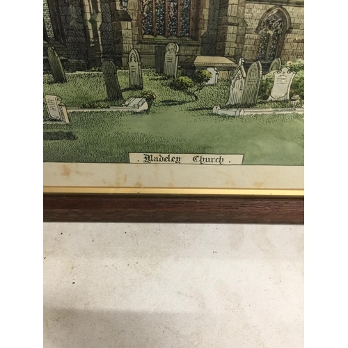 1060 - TWO FRAMED PRINTS OF KEELE CHURCH AND MADELEY CHURCH