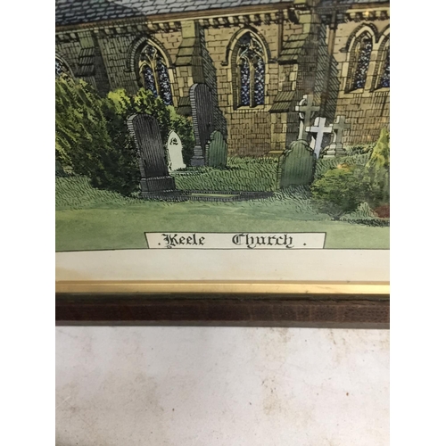 1060 - TWO FRAMED PRINTS OF KEELE CHURCH AND MADELEY CHURCH