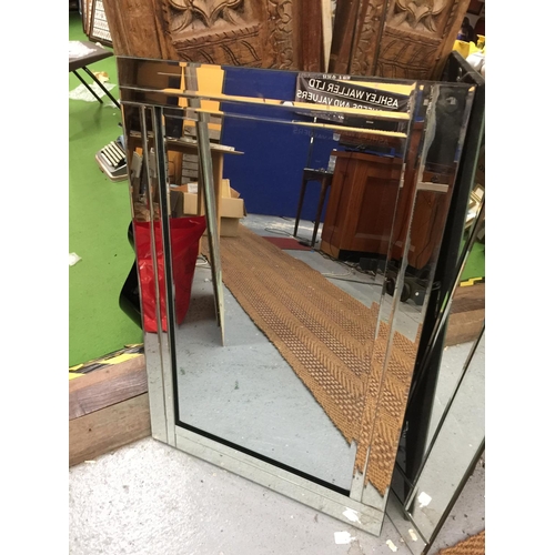 1062 - TWO ART DECO STYLE FRAME LESS MIRRORS 129CM X 61CM AND 91CM X 60CM