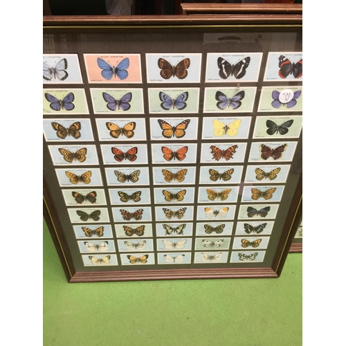 1106 - THREE FRAMED SETS OF CIGARETTE CARDS - BUTTERFLIES AND ROSES