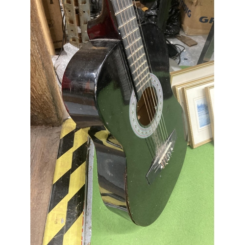 1108 - A BLACK CB FRY ACOUSTIC GUITAR