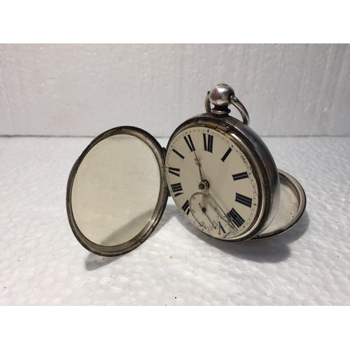 731 - A HALLMARKED LONDON SILVER POCKET WATCH DATED 1904 WITH DAMAGE TO FACE. GROSS WEIGHT 160 GRAMS, DIAM... 