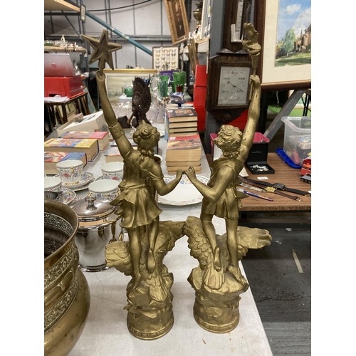 958 - TWO YELLOW METAL STATUES OF CLASSICAL FIGURES