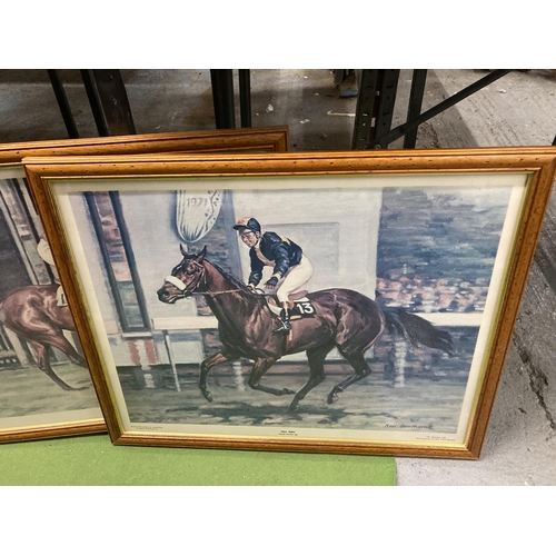 962 - TWO HORSE RACING THEMED FRAMED PRINTS - MILL REEF GEOFF LEWIS UP AND BRIGADIER GERARD JOE MERCER UP ... 