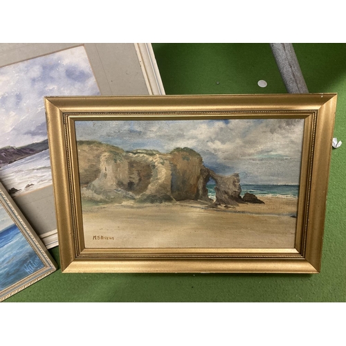 963 - TWO FRAMED WATERCOLOURS AND AN OIL OF SEASCAPE SCENES