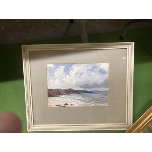 963 - TWO FRAMED WATERCOLOURS AND AN OIL OF SEASCAPE SCENES