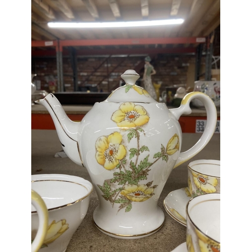 994 - A SALISBURY CHINA COFFEE SET IN THE ANENOME PATTERN TO INCLUDE A COFFEE POT, CREAM JUG, SUGAR BOWL, ... 