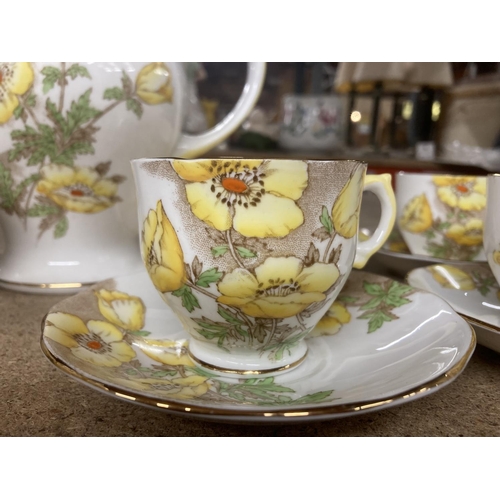 994 - A SALISBURY CHINA COFFEE SET IN THE ANENOME PATTERN TO INCLUDE A COFFEE POT, CREAM JUG, SUGAR BOWL, ... 