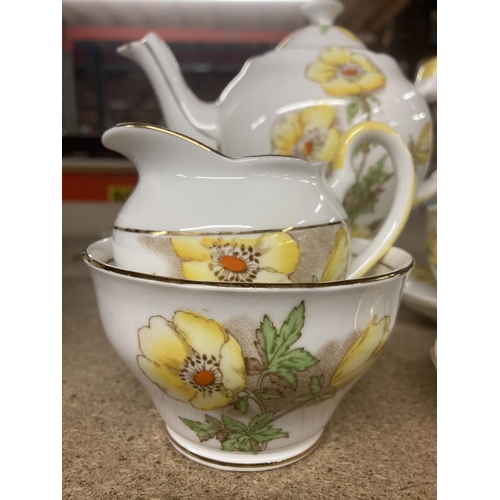 994 - A SALISBURY CHINA COFFEE SET IN THE ANENOME PATTERN TO INCLUDE A COFFEE POT, CREAM JUG, SUGAR BOWL, ... 