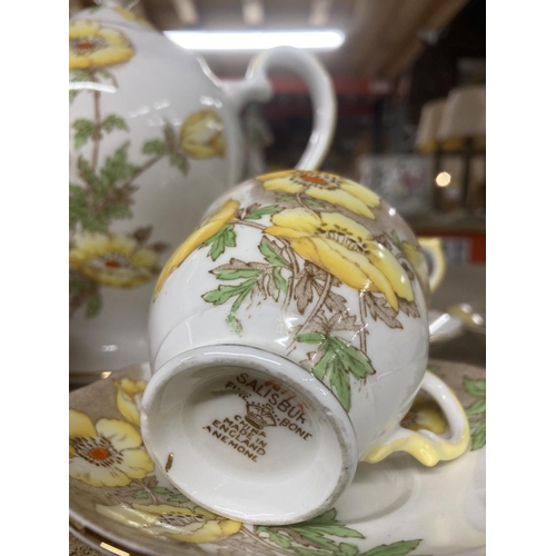 994 - A SALISBURY CHINA COFFEE SET IN THE ANENOME PATTERN TO INCLUDE A COFFEE POT, CREAM JUG, SUGAR BOWL, ... 