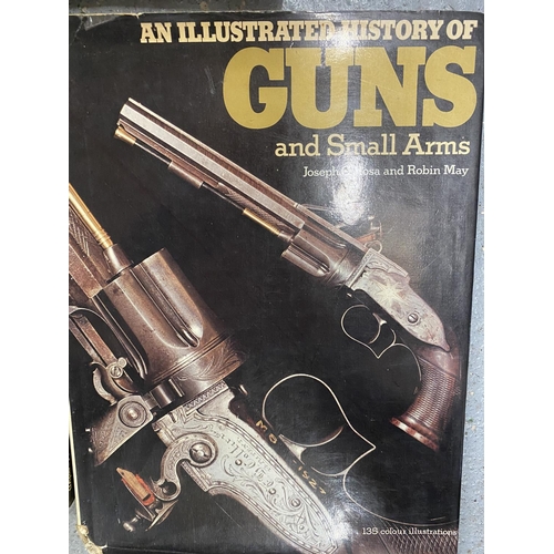 507 - THREE BOOKS TO INCLUDE THE COMPLETE HANDGUN, HISTORY OF GUNS AND CLOCKS AND WATCHES