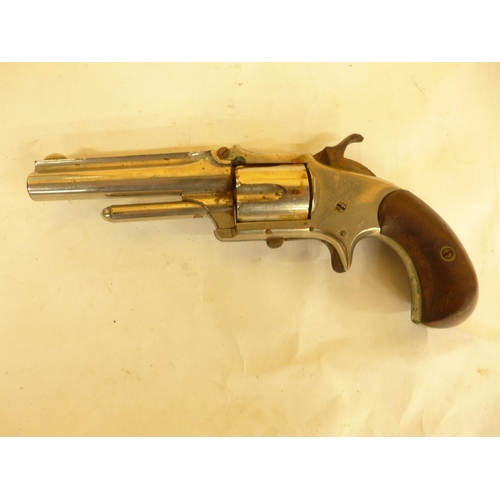 452 - A DERINGER OF PHILADELPHIA OBSOLETE .32 RIMFIRE CALIBRE FIVE SHOT REVOLVER, 8.5CM NICKEL PLATED BARR... 