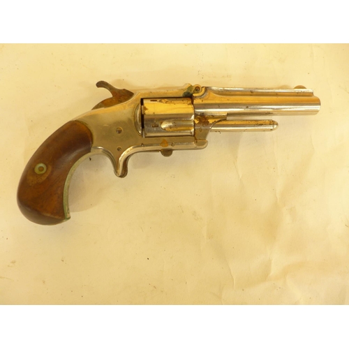 452 - A DERINGER OF PHILADELPHIA OBSOLETE .32 RIMFIRE CALIBRE FIVE SHOT REVOLVER, 8.5CM NICKEL PLATED BARR... 