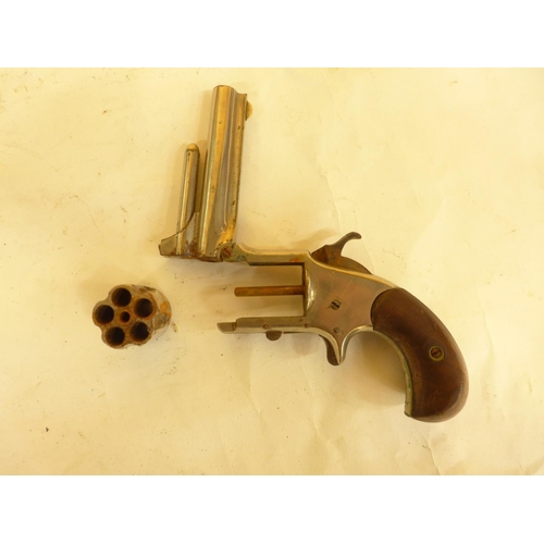 452 - A DERINGER OF PHILADELPHIA OBSOLETE .32 RIMFIRE CALIBRE FIVE SHOT REVOLVER, 8.5CM NICKEL PLATED BARR... 