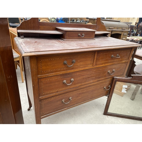 2491 - AN EDWARDDIAN MAHOGANY AND INLAID DRESSING CHEST, 42