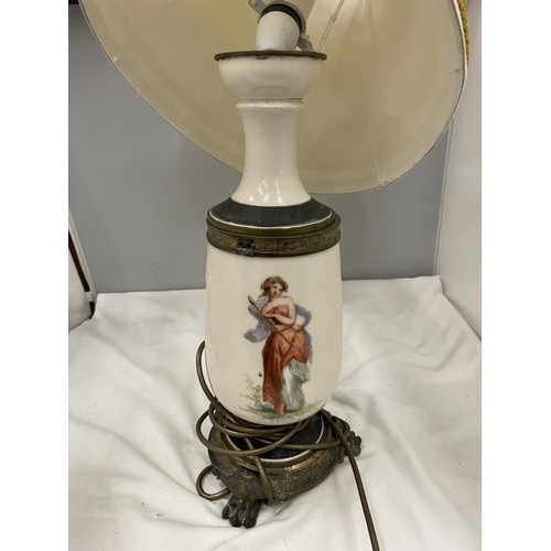 57 - A VINTAGE CERAMIC TABLE LAMP WITH A LADY DECORATION