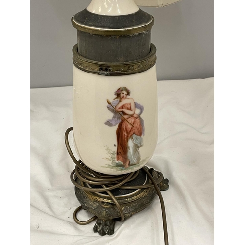 57 - A VINTAGE CERAMIC TABLE LAMP WITH A LADY DECORATION