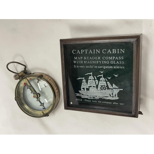 95 - A BOXED BRASS CAPTAIN CABIN MAP READER AND COMPASS