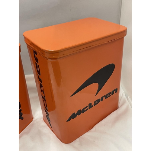 99 - TWO ORANGE McCLAREN STORAGE TINS