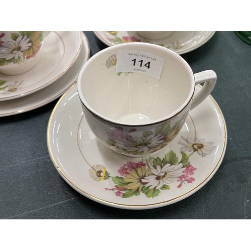 114 - A QUANTITY KIRKLANDS EMBASSY WARE TO INCLUDE FLORAL PATTERN CUPS, SAUCERS AND SIDE PLATES