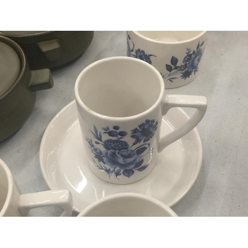 133 - A PORTMEIRION PART COFFEE SET IN WHITE WITH A BLUE FLORAL PATTERN TO INCLUDE A COFFEE POT, CREAM JUG... 