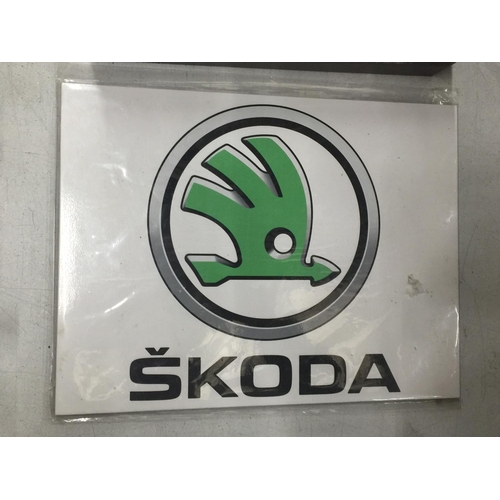 181 - A SKODA METAL SIGN 25.5CM X 19.5CM