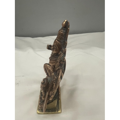 29 - A HEAVY BRASS AND COPPER MODEL OF THE GOD DURGA HEIGHT 13 CM