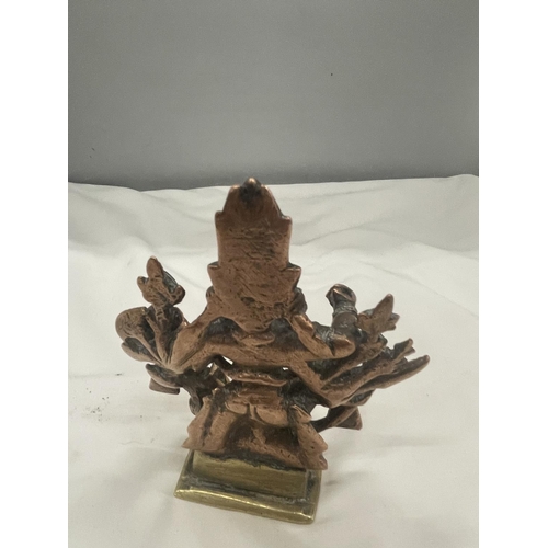 29 - A HEAVY BRASS AND COPPER MODEL OF THE GOD DURGA HEIGHT 13 CM