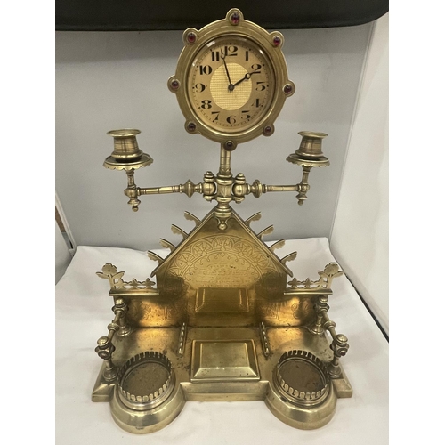 32 - A BRASS MILITARY DESK AND CLOCK SET