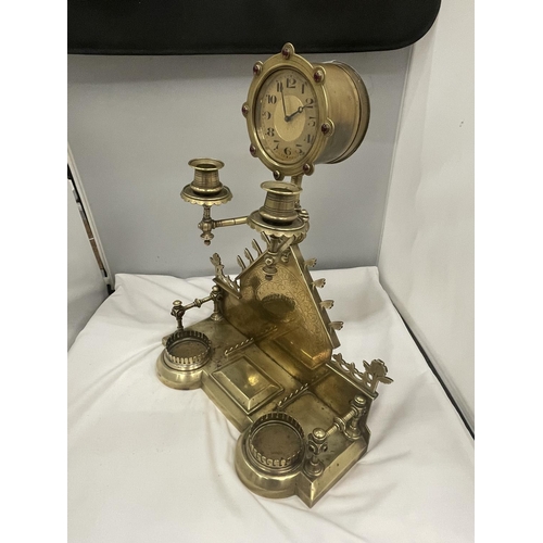 32 - A BRASS MILITARY DESK AND CLOCK SET