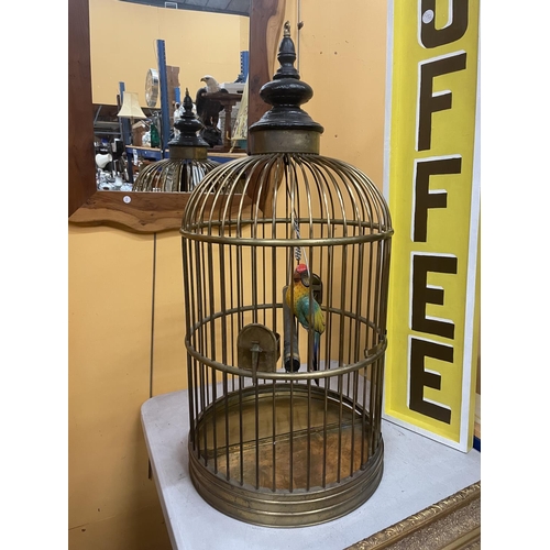 47 - A LARGE VINTAGE BRASS PARROT/BIRD CAGE HEIGHT APPROXIMATELY 100CM