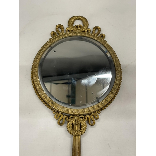 5 - A VICTORIAN HAND HELD MIRROR WITH A PAINTED PORTRAIT OF  A LADY SIGNED MARCHAND