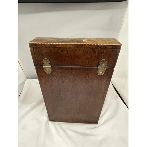 57 - A GEORGIAN MAHOGANY INLAID KNIFE BOX WITH KEY