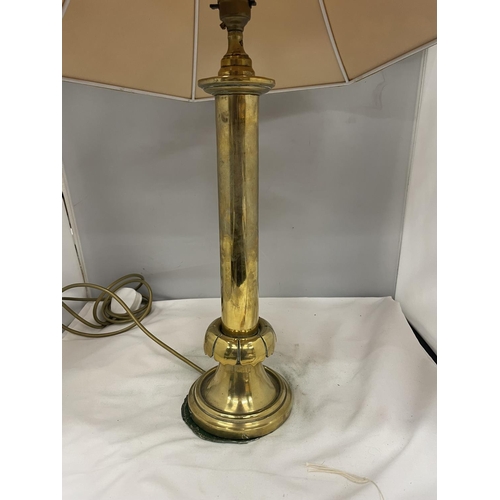 58A - A VINTAGE BRASS TABLE LAMP WITH GOLD COLOURED SHADE