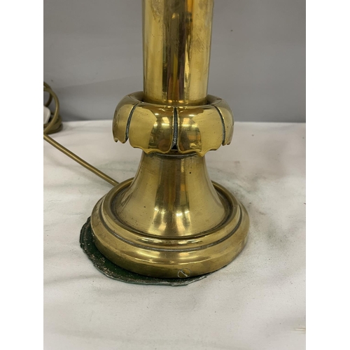 58A - A VINTAGE BRASS TABLE LAMP WITH GOLD COLOURED SHADE