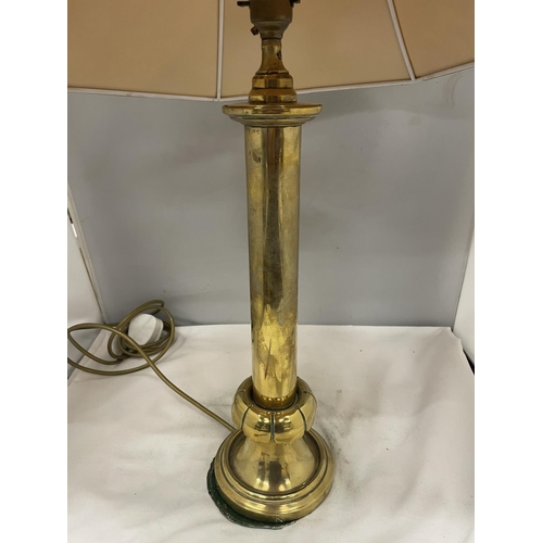 58A - A VINTAGE BRASS TABLE LAMP WITH GOLD COLOURED SHADE