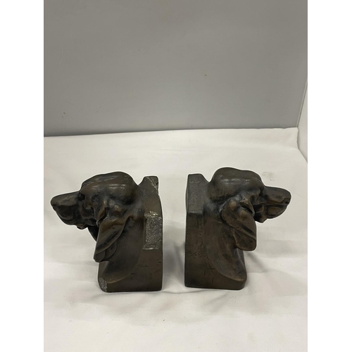 9 - A PAIR OF DOGS HEAD BOOK ENDS