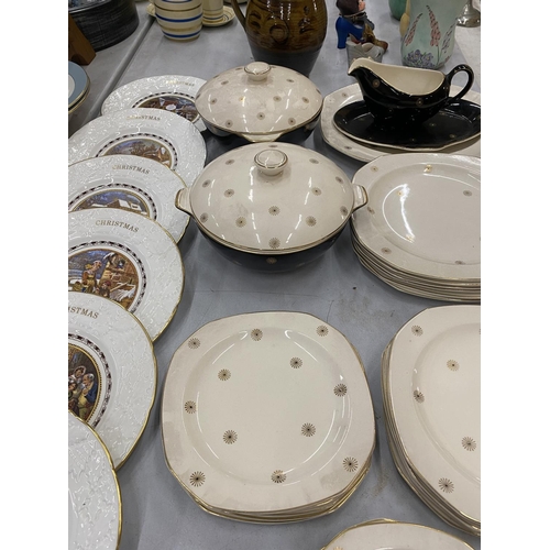 105 - A QUANTITY OF ALFRED MEAKIN 'MIDNIGHT STAR' DINNERWARE TO INCLUDE TWO TUREENS, SERVING PLATE, DINNER... 