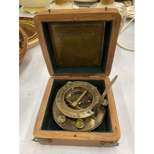 110 - A BOXED BRASS SUNDIAL AND COMPASS BY STEWARD OF LONDON