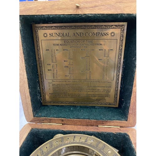 110 - A BOXED BRASS SUNDIAL AND COMPASS BY STEWARD OF LONDON