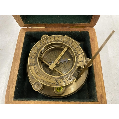 110 - A BOXED BRASS SUNDIAL AND COMPASS BY STEWARD OF LONDON