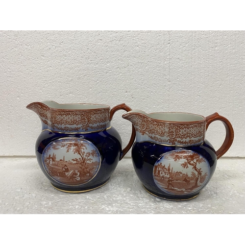 125 - TWO VINTAGE RIDGWAY JUGS WITH TRANSFER PRINTED SCENES OF DICKENS' 'OLD CURIOSITY SHOP'