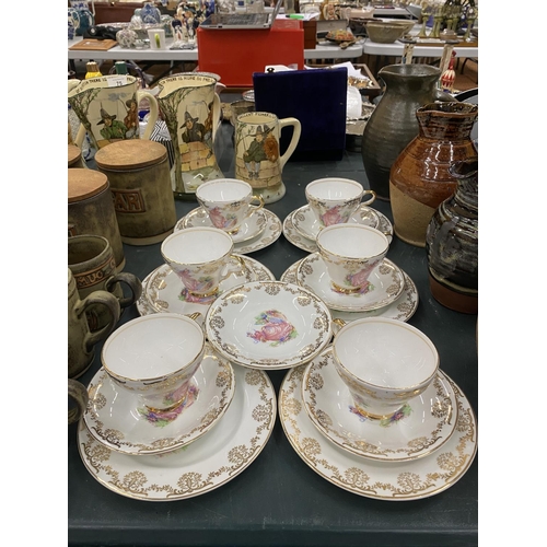 73 - A QUANTITY OF LUBERN 'CRINOLINE LADY' CHINA TO INCLUDE CUPS, SAUCERS AND SIDE PLATES