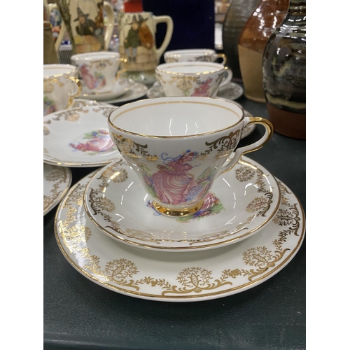 73 - A QUANTITY OF LUBERN 'CRINOLINE LADY' CHINA TO INCLUDE CUPS, SAUCERS AND SIDE PLATES