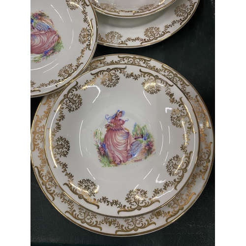 73 - A QUANTITY OF LUBERN 'CRINOLINE LADY' CHINA TO INCLUDE CUPS, SAUCERS AND SIDE PLATES