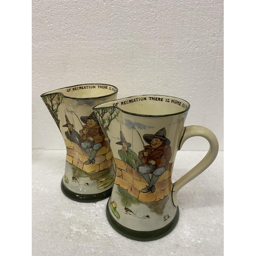 75 - FOUR PIECES OF ROYAL DOULTON 'GALLANT FISHERS' SERIES WARE TO INCLUDE THREE JUGS AND A TANKARD