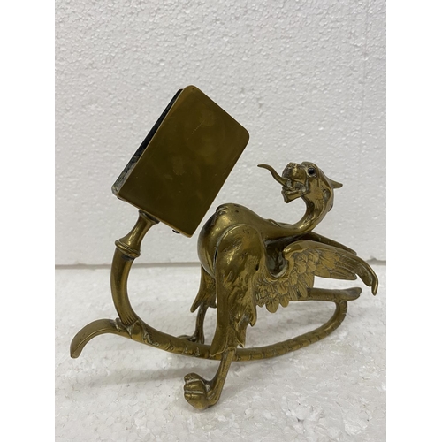 97 - A BRASS DRAGON MATCHBOX STAND HEIGHT 14CM